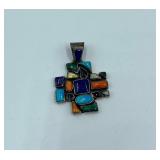 Sterling Silver Mosaic Cross Pendant