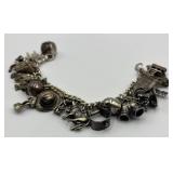 Sterling Silver Charm Bracelet with Western and Themed Charms