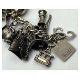 Sterling Silver Charm Bracelet with Western and Themed Charms