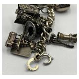 Sterling Silver Charm Bracelet with Western and Themed Charms