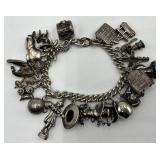 Sterling Silver Charm Bracelet with Western and Themed Charms
