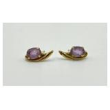 Pair of 14k Gold Amethyst Stud Earrings