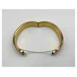 Gold Toned Hinged Bangle Bracelet with Floral Engraving