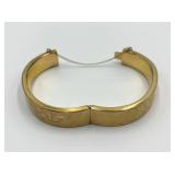 Gold Toned Hinged Bangle Bracelet with Floral Engraving