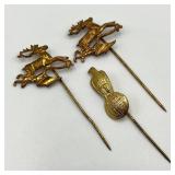Set of 3 Vintage Stick Pins - 2 John Deere & 1 J.I. Case Threshing Machine Co.
