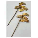 Set of 3 Vintage Stick Pins - 2 John Deere & 1 J.I. Case Threshing Machine Co.