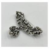 Star Brand Silver Tone Pearl and Rhinestone Brooch Pin