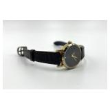Vintage Gucci Quartz Watch with Black Dial and Calfskin Strap