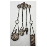 Victorian Chatelaine with Four Silver Bottles and Coin Motif