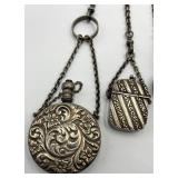 Victorian Chatelaine with Four Silver Bottles and Coin Motif
