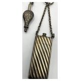 Victorian Chatelaine with Four Silver Bottles and Coin Motif