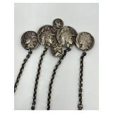 Victorian Chatelaine with Four Silver Bottles and Coin Motif
