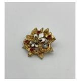 Vintage Fleur-de-Lis Brooch with Faux Pearls and Gem Accents