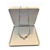 Sterling Silver Necklace 925 - V-Shaped Diamond Accent, 17-inch