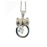 Cat Head Pendant Necklace with Ring Charm - 17-Inch Chain