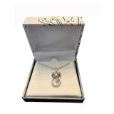 Cat Head Pendant Necklace with Ring Charm - 17-Inch Chain