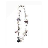 Sterling Silver Necklace - 8 in - Genuine Iolite, Rose Quartz & Amethyst with Pearls - S321228