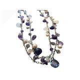 Sterling Silver Amethyst & Pearl Necklace - 23 inches