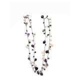 Sterling Silver Amethyst & Pearl Necklace - 23 inches