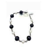 Bracelet 427-4040 - Pearl & Dark Blue Bead Bracelet, 7.5 in, 5-6mm Beads