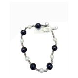 Bracelet 427-4040 - Pearl & Dark Blue Bead Bracelet, 7.5 in, 5-6mm Beads
