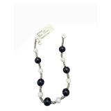 Bracelet 427-4040 - Pearl & Dark Blue Bead Bracelet, 7.5 in, 5-6mm Beads