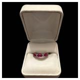 Sterling Silver Ring 925 With Pink Stones - Three-Stone Setting