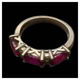 Sterling Silver Ring 925 With Pink Stones - Three-Stone Setting