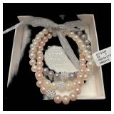 Cultured Freshwater Pearl Crystal Bracelet - 7 in Pink/White