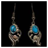Black Hills Gold & Silver Turquoise Drop Earrings