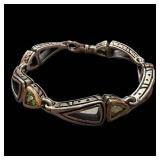Sterling Silver & 18K Gold Bracelet with Green Stones - 7 in