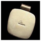 Pendant - 925 Sterling Silver Mexican Red Cabochon Stone in Square Bezel