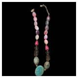 Pink & Turquoise Bead Necklace - 20 in Length, Mixed Gemstones, Statement Jewelry