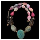 Pink & Turquoise Bead Necklace - 20 in Length, Mixed Gemstones, Statement Jewelry