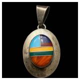 Ella Peters Sterling Silver Oval Inlay Pendant - Colorful Multi-Stripe Front