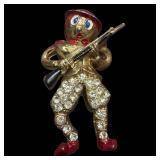 Gold-Tone Rhinestone Military Figure Pin With Rifle - Broken Pin Area