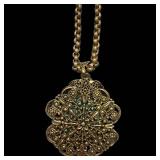 Turquoise Cabochon Pendant Necklace - 16-inch Gold-Tone Chain