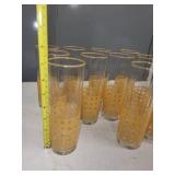 Set of 11 MCM Highball Glasses with LIBBEY CANE Yellow Woven Pattern