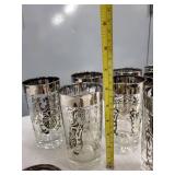 Set of 8 Silver Overlay Highball Glasses with 8 Silver Roman Motif Coasters