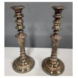 Pair of Ornate Silverplate Candlesticks, 13.5 Inch Tall