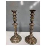 Pair of Ornate Silverplate Candlesticks, 13.5 Inch Tall