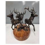 Bronze Elk Sculpture by Moreland on Wood Base