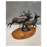 Bronze Elk Sculpture by Moreland on Wood Base