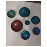 Set of 7 Vintage Cloisonne Enamel Bowls with Floral Designs