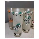 Set of 8 Frosted Glass Tumblers with Carousel Animal Design