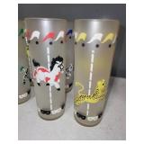Set of 8 Frosted Glass Tumblers with Carousel Animal Design