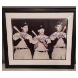 Framed Joe DiMaggio, Mickey Mantle, Ted Williams Photo 45/333 *COA not guaranteed*