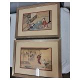 Pair of Framed Japanese Ukiyo-e Prints by Harunobu Suzuki and Seiko Miyagawa