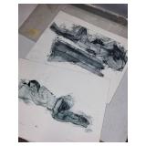 Pair of James D. Cota Collograph Prints Julia and Kristin Signed 1994