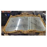 Ornate Gold Gilt Wood Wall Mirror with Decorative Frame, 47x36 Inches
